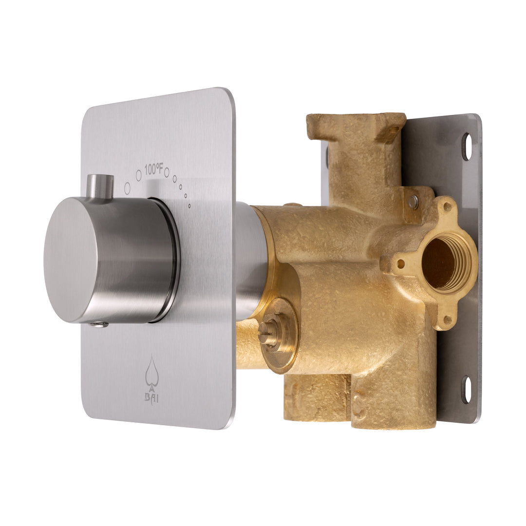 BAI 0139 Concealed Thermostatic Shower Mixer Valve with 3/4-inch Inlets in Brushed Nickel Finish