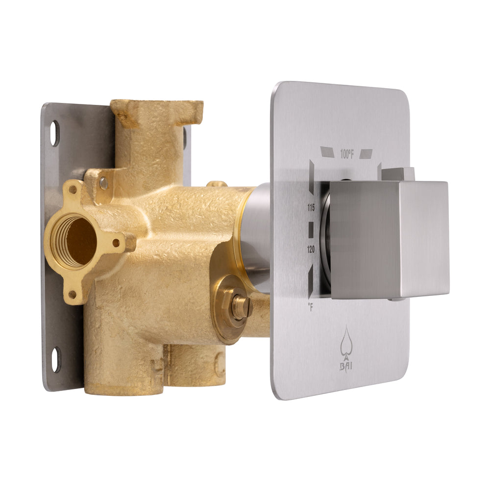 BAI 0143 Concealed Thermostatic Shower Mixer Valve with 3/4-inch Inlets in Brushed Nickel Finish