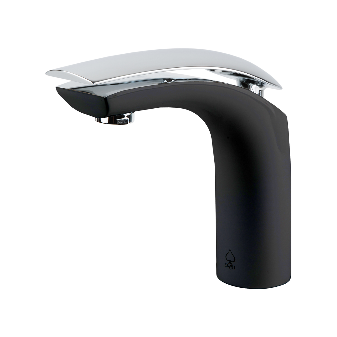 BAI 0611 Single Handle Contemporary Bathroom Faucet in Black and Polished Chrome Finish