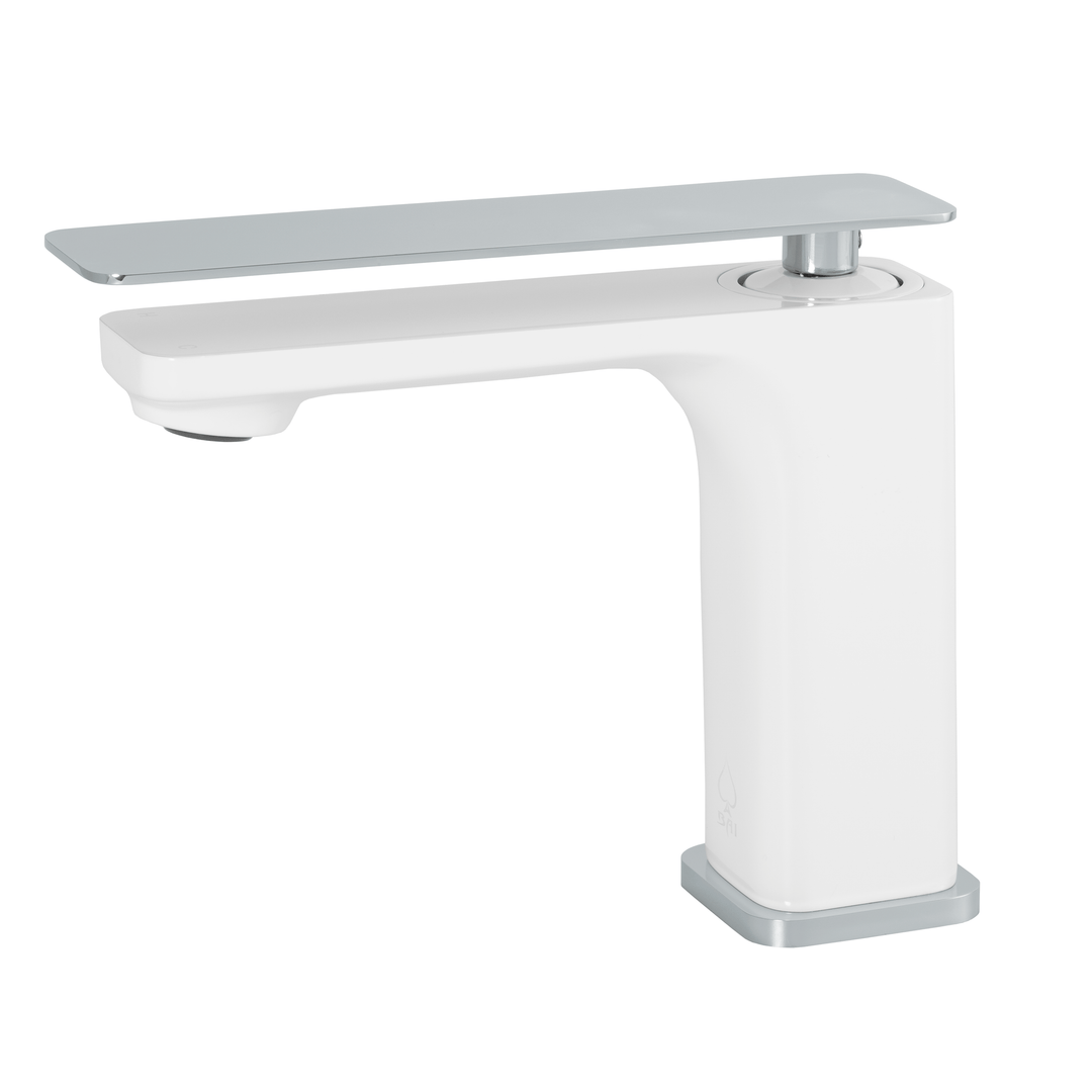 BAI 0685 Single Handle Contemporary Bathroom Faucet in White and Polished Chrome Finish