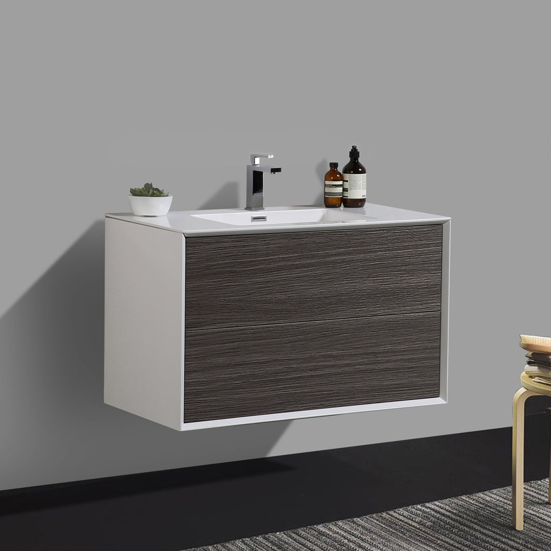 BAI 0704 Wall Hung 36-inch Bathroom Vanity in Graphite Wood Finish