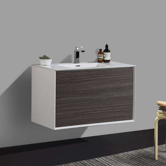 BAI 0704 Wall Hung 36-inch Bathroom Vanity in Graphite Wood Finish