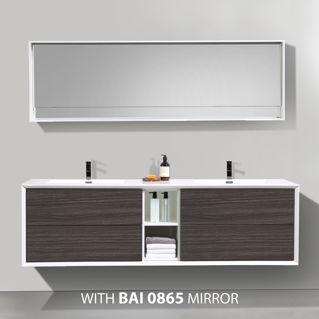 BAI 0708 Wall Hung 75-inch Bathroom Vanity in Graphite Wood Finish