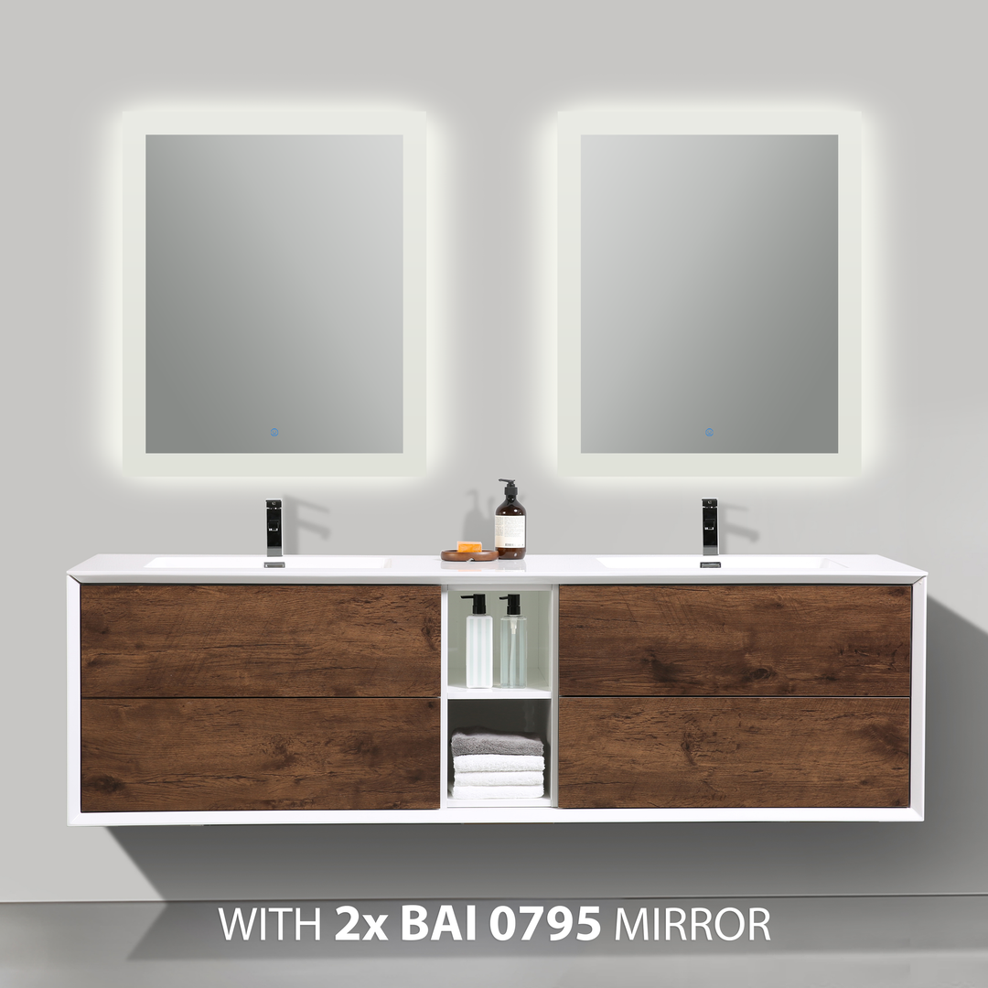 BAI 0709 Wall Hung 75-inch Bathroom Vanity in Rose Wood Finish
