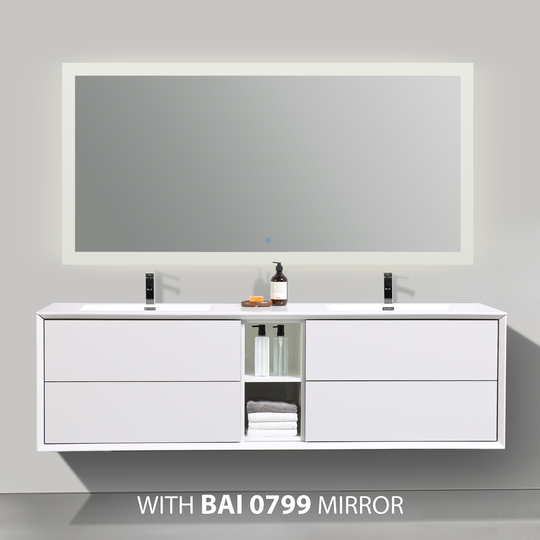 BAI 0710 Wall Hung 75-inch Bathroom Vanity in Gloss White Finish