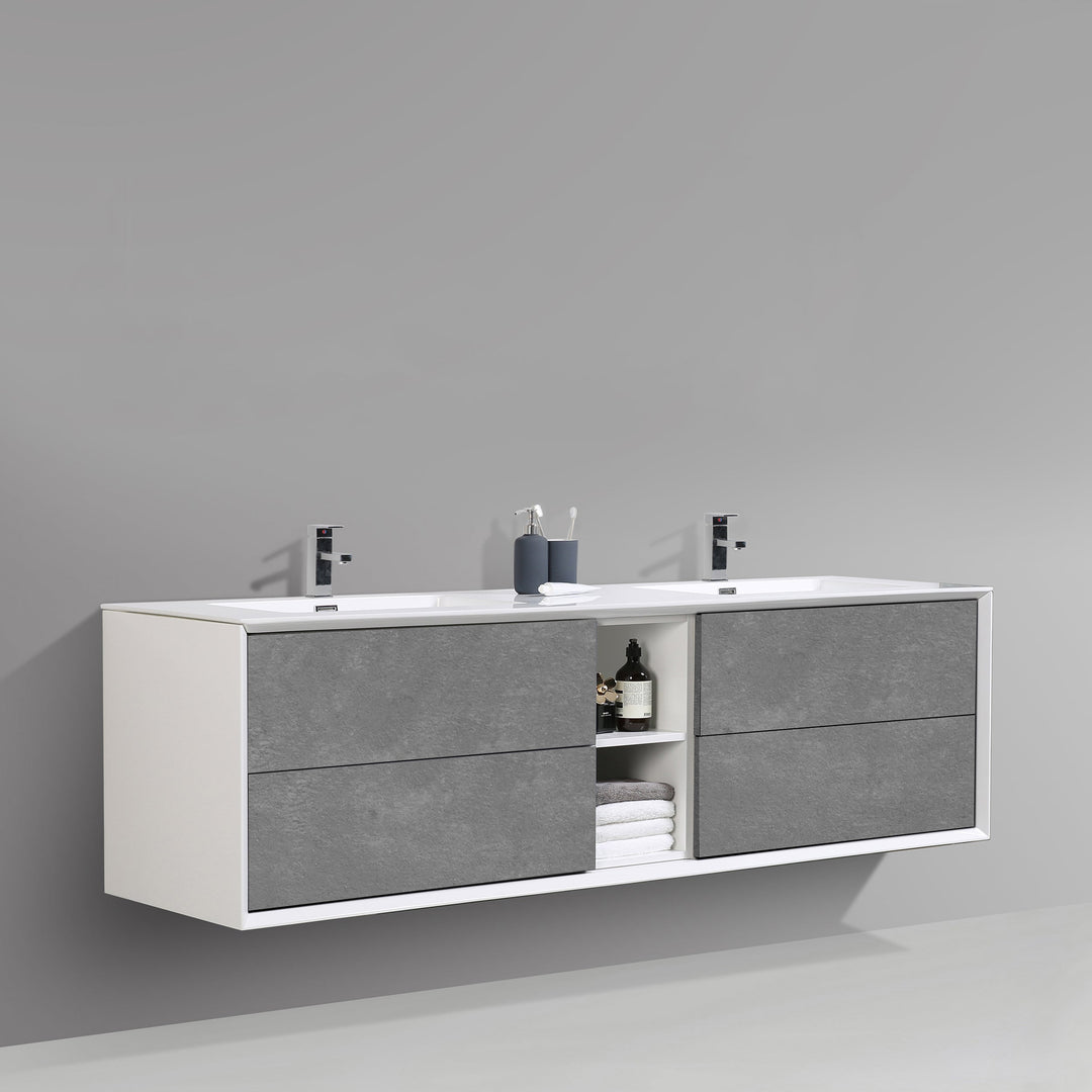 BAI 0711 Wall Hung 75-inch Bathroom Vanity in Stone Gray Finish