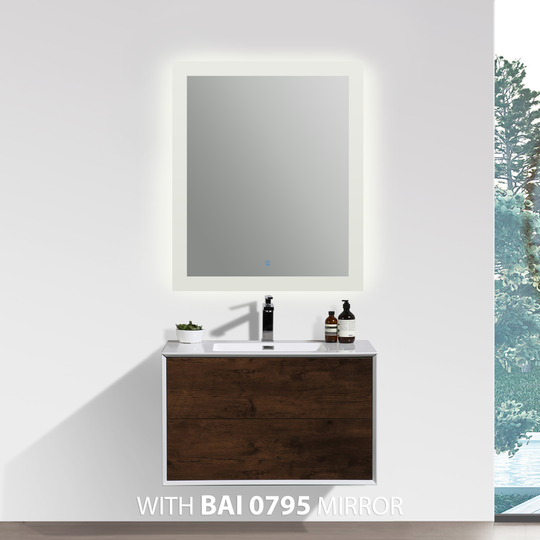 BAI 0717 Wall Hung 30-inch Bathroom Vanity in Rose Wood Finish