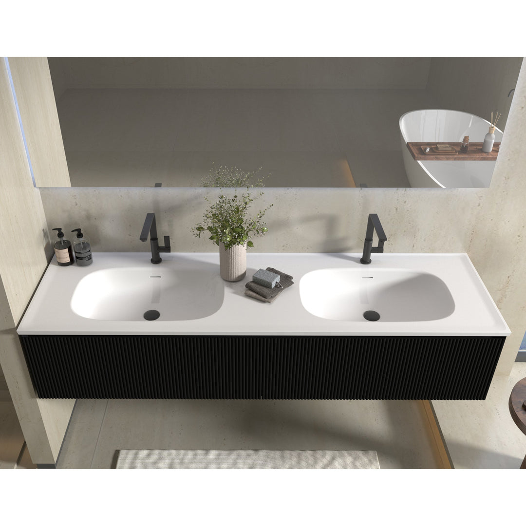 BAI 0725 Wall Hung 71-inch Bathroom Vanity in Matte Black Finish