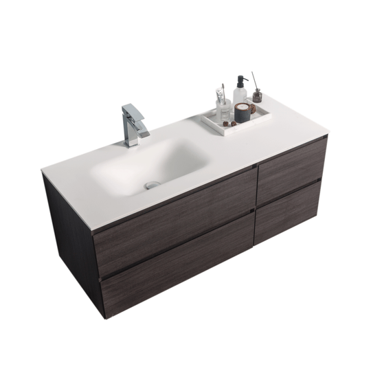 BAI 0828 Wall Hung 52-inch Bathroom Vanity in Graphite Wood Finish