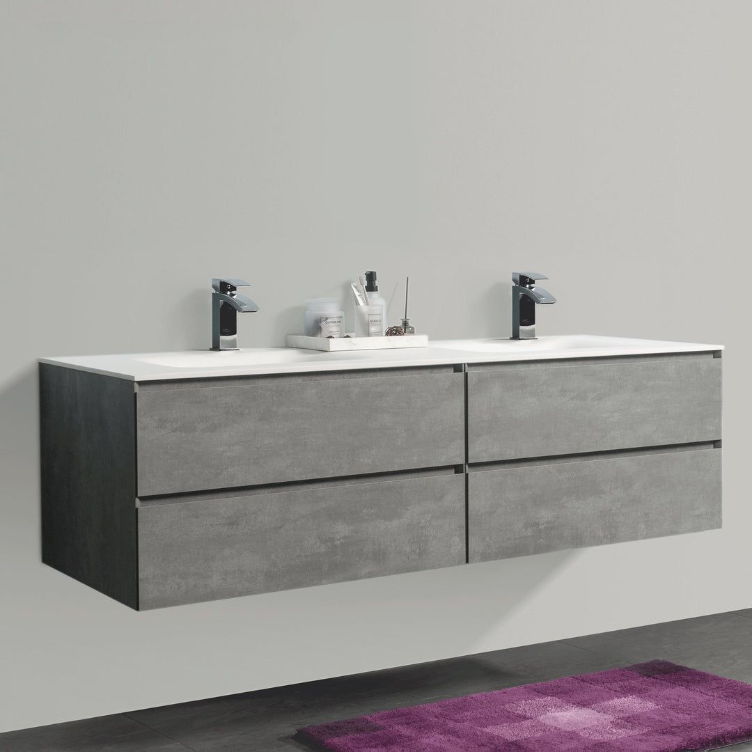 BAI 0839 Wall Hung 84-inch Bathroom Vanity in Stone Gray Finish