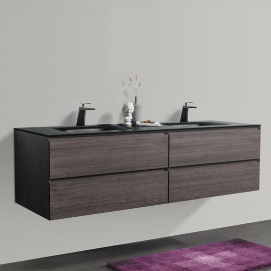BAI 0842 Wall Hung 84-inch Bathroom Vanity in Graphite Wood Finish