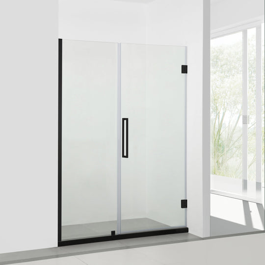 BAI 0918 Frameless 46-inch Glass Shower Enclosure with Fixed Panel and Swinging French Door (Matte Black)