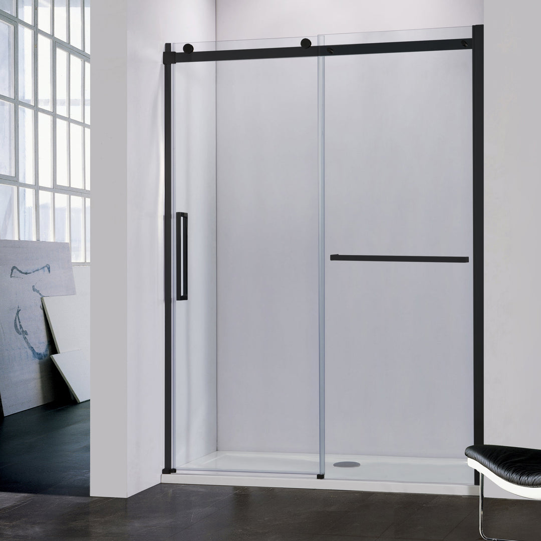 BAI 0933 Frameless 72-inch Sliding Glass Shower Enclosure (Matte Black)