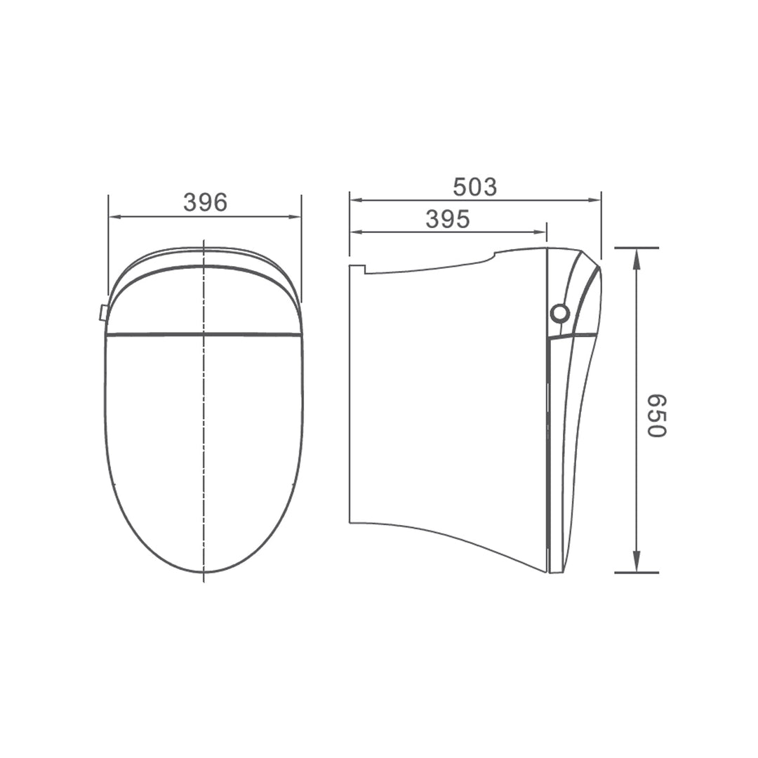 Dimensions for BAI 1002 Contemporary Tankless Smart Toilet