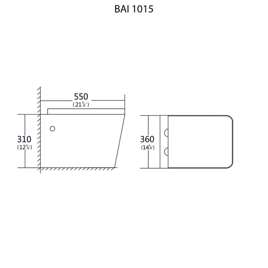 Dimensions for BAI 1015 Contemporary Wall Hung Toilet & Carrier Tank – Dual Flush with Soft-Close Seat