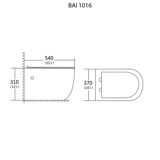 Dimensions drawings for BAI 1016 Contemporary Wall Hung Toilet & Carrier Tank – Dual Flush with Soft-Close Seat