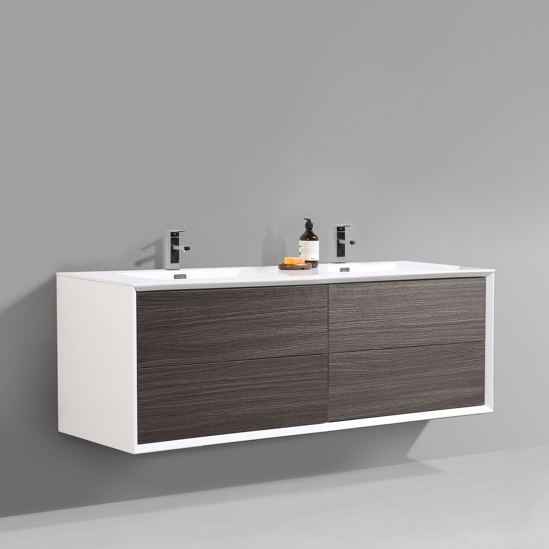 BAI 1703 Wall Hung 59-inch Bathroom Vanity in Graphite Wood Finish