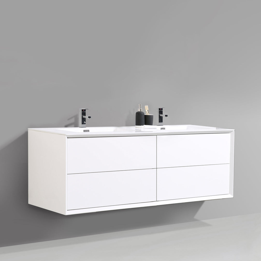 BAI 1705 Wall Hung 59-inch Bathroom Vanity in Gloss White Finish