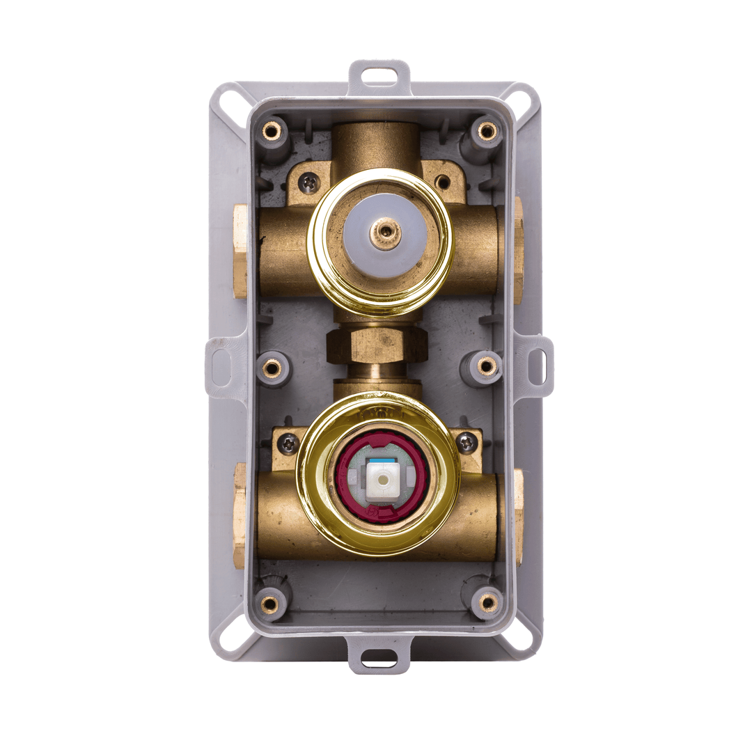 BAI 2119 Concealed Shower Mixer with Water Pressure Balance Valve in Brushed Gold Finish.. A shower valve rough-in picture.