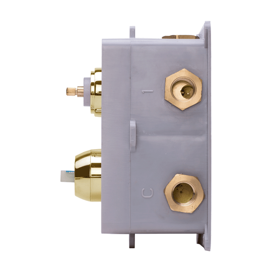 BAI 2120 Concealed Shower Mixer with Water Pressure Balance Valve in Brushed Gold Finish. A shower valve rough-in picture.