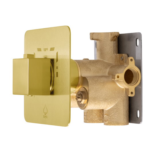 BAI 2124 Concealed Thermostatic Shower Mixer Valve with 3/4-inch Inlets in Brushed Gold Finish