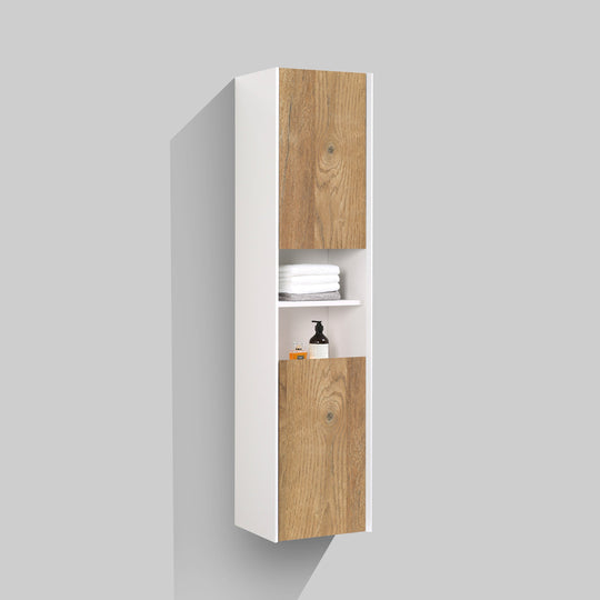 BAI 8076 Wall Hung 16-inch Reversible Bathroom Side Cabinet in Rough Oak Finish