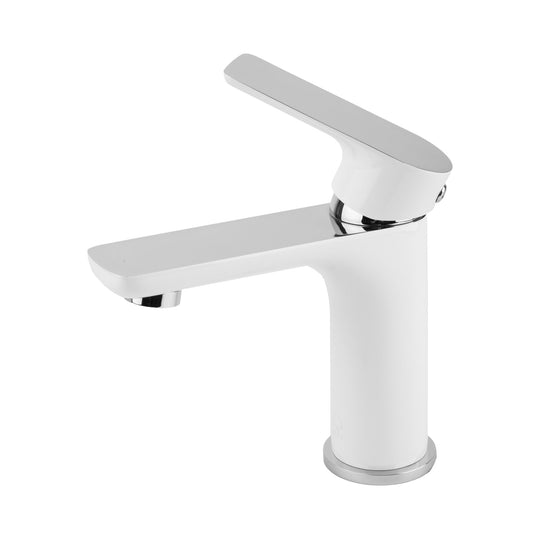 BAI 0608 Single Handle Contemporary Bathroom Faucet in White and Polished Chrome Finish