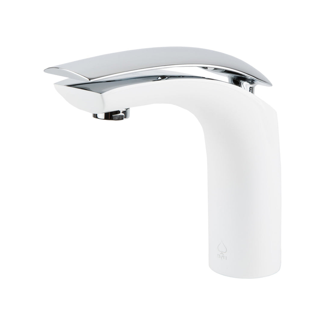 BAI 0612 Single Handle Contemporary Bathroom Faucet in White and Polished Chrome Finish