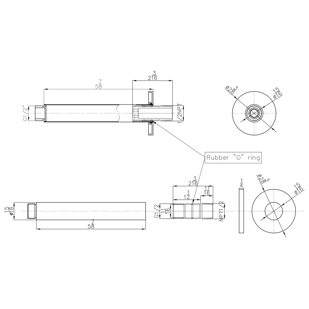 Technical drawings for BAI 0477 Ceiling Mounted 6-inch Shower Head Arm in Brushed Gold Finish