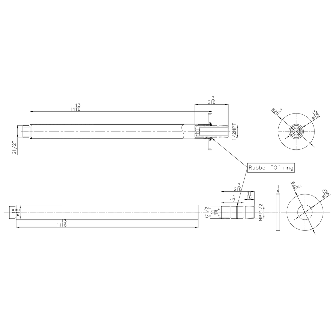 Technical drawings for BAI 0478 Ceiling Mounted 12-inch Shower Head Arm in Brushed Gold Finish